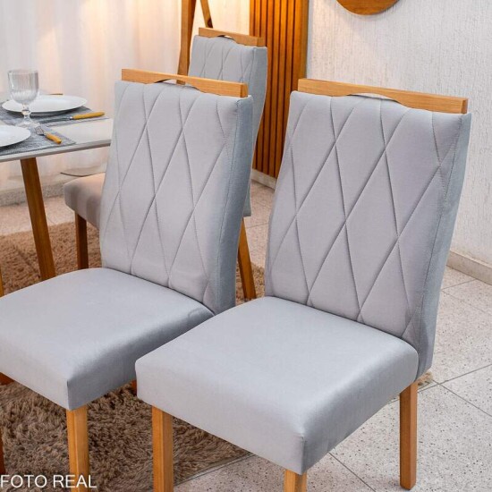 2 Cadeiras Lisboa Veludo Prata 514 Madeira Art Assento - Entregue Montada