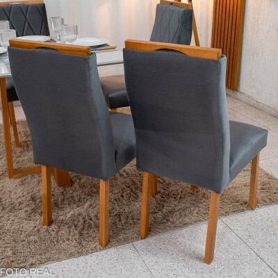 Caixa 2 Cadeiras Lisboa Veludo Cinza 507 Madeira Art Assento - Entregue Montada