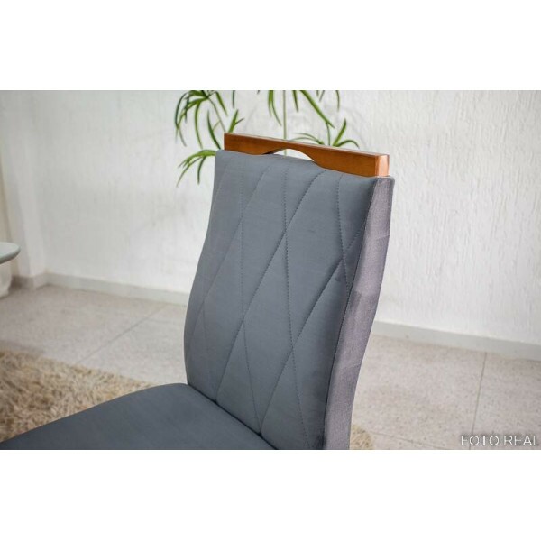 Mesa de Jantar Pedro Mel Vidro Off 12080 4 Cadeiras Lisboa Veludo Cinza 507 Madeira Macia Art Assento - Entregue Montada