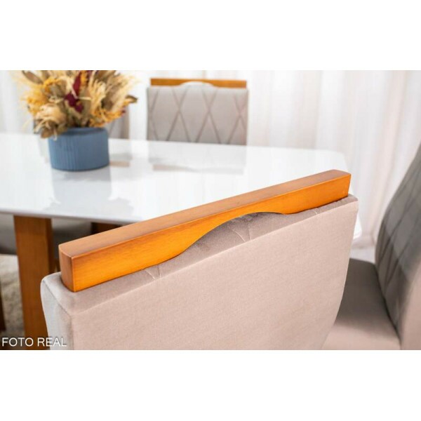 Mesa de Jantar Pedro Mel Vidro Off 16080 6 Cadeiras Lisboa Veludo Bege 506 Madeira Macia Art Assento - Entregue Montada