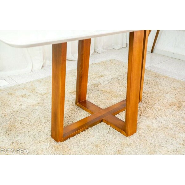 Mesa de Jantar Pedro Mel Vidro Off 16080 6 Cadeiras Lisboa Veludo Bege 506 Madeira Macia Art Assento - Entregue Montada