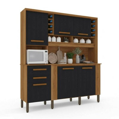 Armrio Cozinha Catar Larg. 2.00m Cinamomo/Preto 6 Portas 2 Gavetas - Sallto