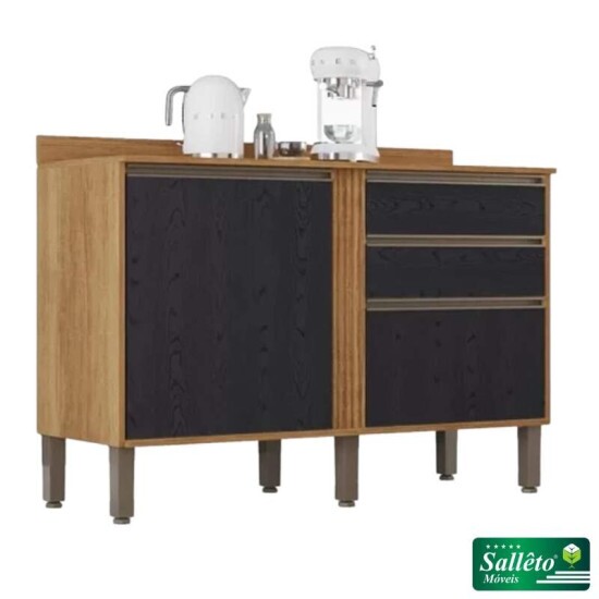 Balco Cozinha Prola Cinamomo/Preto 2 Portas 2 Gavetas Larg. 1.20m - Sallto