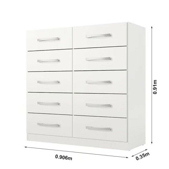 C�moda Torres 10 Gavetas Larg. 0.90m Branco Rodial M�veis