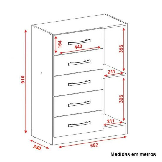 Cmoda Corais 5 Gavetas 1 Porta Larg. 0.68m Cinamomo Rodial Mveis