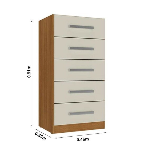 Cmoda Savana 5 Gavetas Larg. 0.46m Cinamomo/Off Rodial Mveis
