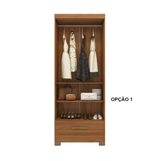 Roupeiro Solteiro Smart Plus (GR2123) Cinamomo/Chumbo 2 Portas 1 Gaveta C/Ps Larg. 0.85m - Rodial Mveis