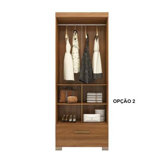 Roupeiro Solteiro Smart Plus (GR2123) Cinamomo/Chumbo 2 Portas 1 Gaveta C/Ps Larg. 0.85m - Rodial Mveis
