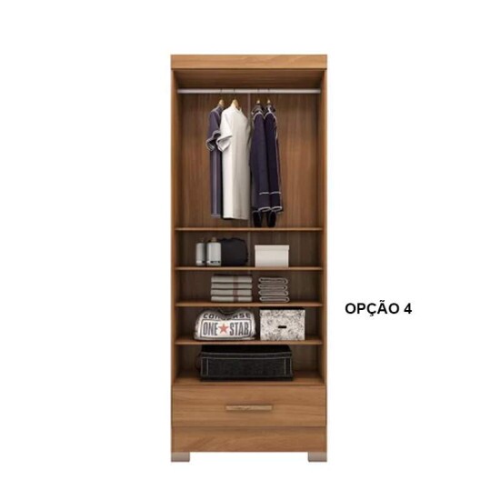 Roupeiro Solteiro Smart Plus (GR2123) Cinamomo/Chumbo 2 Portas 1 Gaveta C/Ps Larg. 0.85m - Rodial Mveis