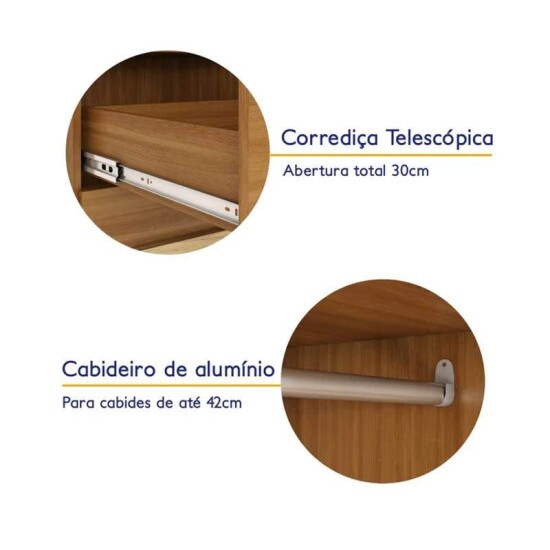 Roupeiro Solteiro Smart Plus (GR2123) Cinamomo/Chumbo 2 Portas 1 Gaveta C/Ps Larg. 0.85m - Rodial Mveis