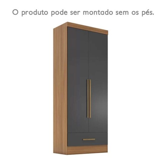 Roupeiro Solteiro Smart Plus (GR2123) Cinamomo/Chumbo 2 Portas 1 Gaveta C/Ps Larg. 0.85m - Rodial Mveis