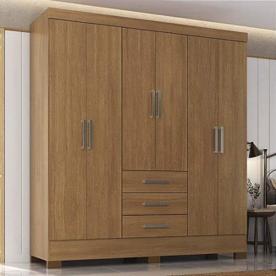 Guarda-Roupa Solteiro Fortaleza 6 Portas 3 Gavetas Larg. 1.62m (GR6365) Cinamomo Com ps Rodial Mveis