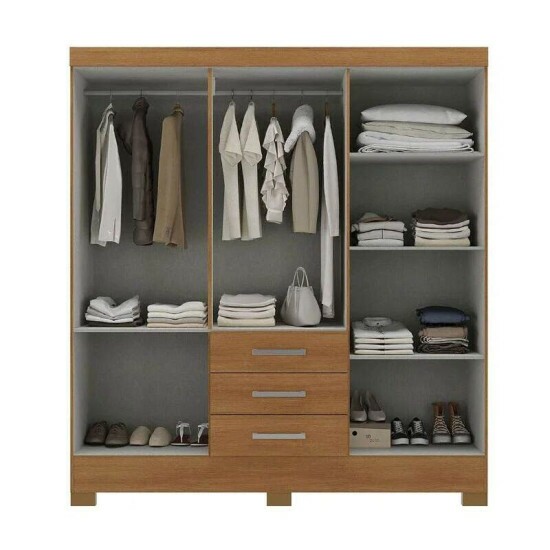 Guarda-Roupa Solteiro Fortaleza 6 Portas 3 Gavetas Larg. 1.62m (GR6365) Cinamomo Com ps Rodial Mveis