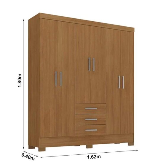 Guarda-Roupa Solteiro Fortaleza 6 Portas 3 Gavetas Larg. 1.62m (GR6365) Cinamomo Com ps Rodial Mveis