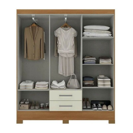 Guarda-Roupa Solteiro Natal 6 Portas 2 Gavetas Larg. 1.35m (GR6223) Cinamomo/Off Com Ps Rodial Mveis