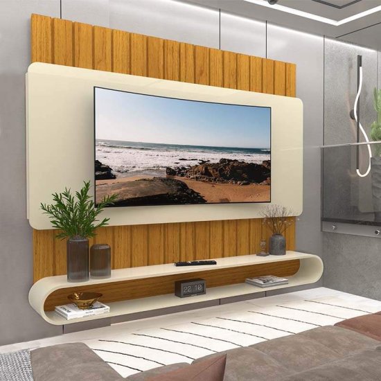 Home 1,85m Prime Naturale/Off com Detalhe Ripado para TV at� 75\" - Gelius