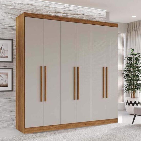 Guarda-roupa Casal Recife Cinamomo/Off 6 Portas Larg. 1.80m - Sallto