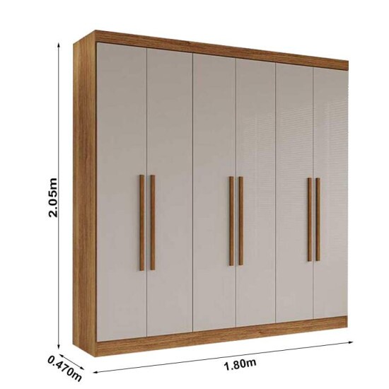 Guarda-roupa Casal Recife Cinamomo/Off 6 Portas Larg. 1.80m - Sallto