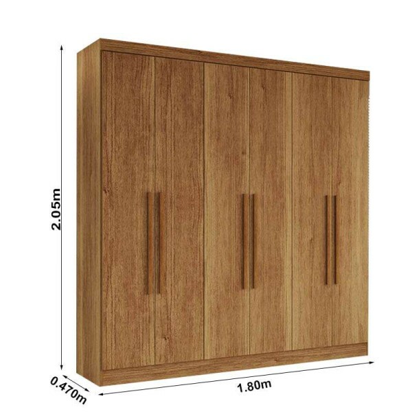 Roupeiro Casal Recife Cinamomo 6 Portas Larg. 1.80m - Sallto