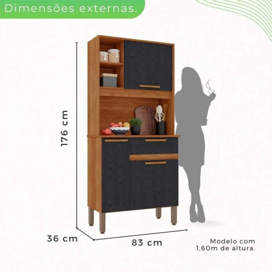 Kit Cozinha Lia Cinamomo/Preto Larg. 0.83m Sall�to