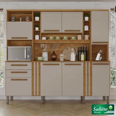 Armrio Cozinha Accia Cinamomo/Off 8 Portas 2 Gavetas Larg. 2.18m - Sallto