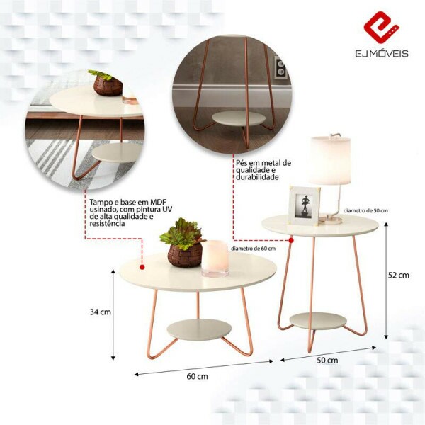 Jogo de Mesa Liz Off White EJ Moveis