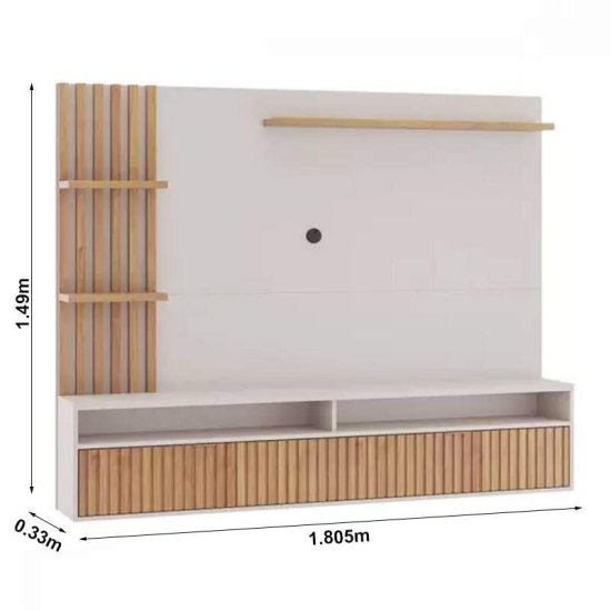 Painel 1,80m Aurora Off/Mel com Detalhe Ripado para TV at� 65\" - Viero