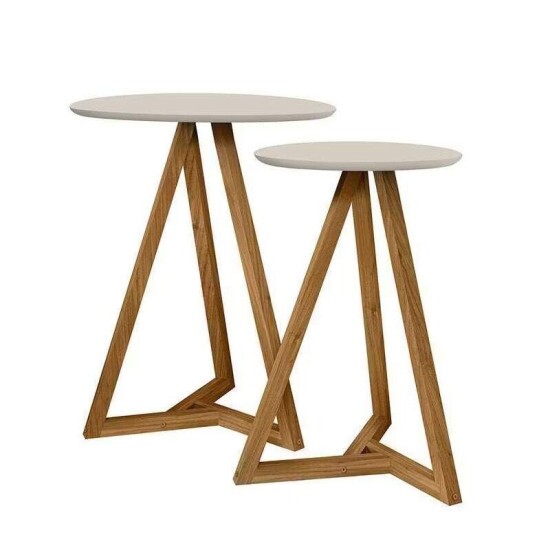 Conjunto Mesa Lateral Mezanino Classic Off White/Nature Tebarrot