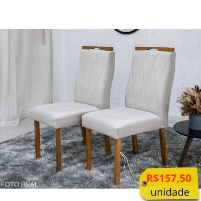 2 Cadeiras Lisboa Bege 512 Madeira Macia Art Assento - Entregue Montada