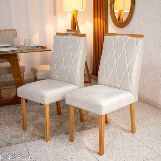 Caixa 2 Cadeiras Lisboa Veludo Bege 512 Madeira Art Assento - Entregue Montada