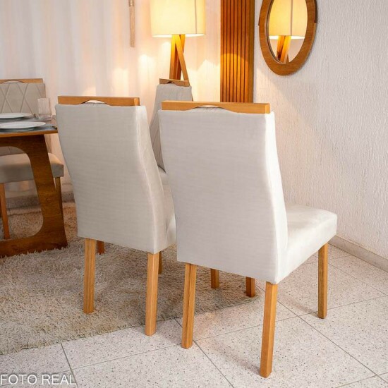 Caixa 2 Cadeiras Lisboa Veludo Bege 512 Madeira Art Assento - Entregue Montada