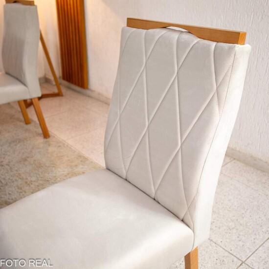 Caixa 2 Cadeiras Lisboa Veludo Bege 512 Madeira Art Assento - Entregue Montada