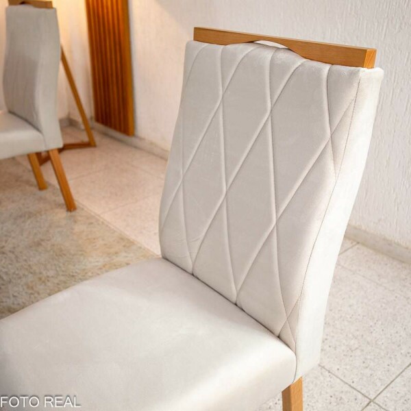 2 Cadeiras Lisboa Veludo Bege 512 Madeira Art Assento - Entregue Montada