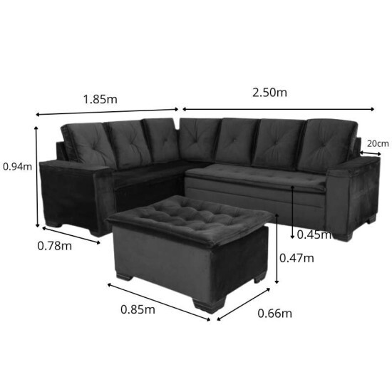 Sof Canto 5 lugares com Puff Alemanha Veludo Terracota A62