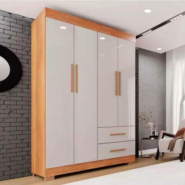 Guarda-Roupa Solteiro Savero Premium 4 Portas S/Espelho Larg. 1.19m Cinamomo/Off White Com Ps Sallto