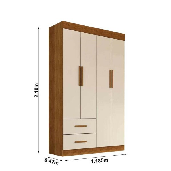 Guarda-Roupa Solteiro Savero Premium 4 Portas S/Espelho Larg. 1.19m Cinamomo/Off White Com Ps Sallto