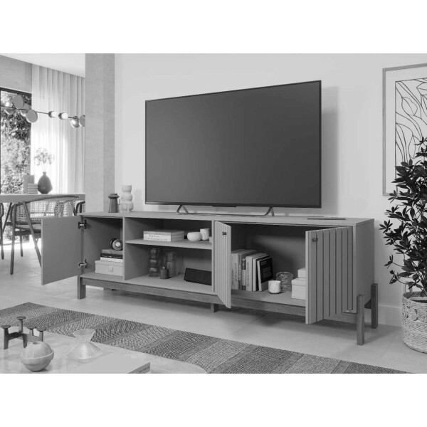 Rack Bancada Holanda Cinamomo Ripado 100% MDF TV at 70 Polegadas Larg. 2.05m - Permbili