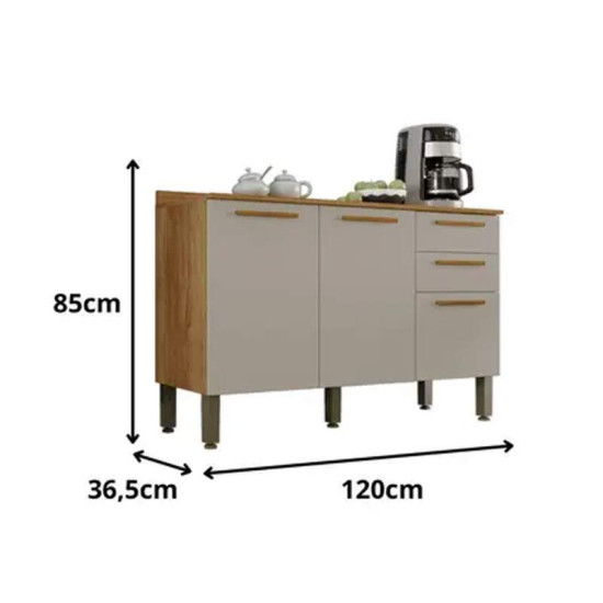 Balc�o de Cozinha 1,20m New Val�ncia Cinamomo/Off White - Sall�to