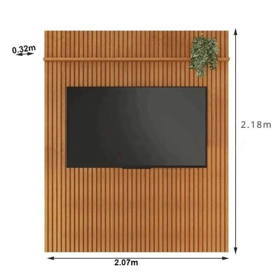 Painel 2,07m Riso Cinamomo com Detalhe Ripado sem Nicho para TV at� 75\" - JCM