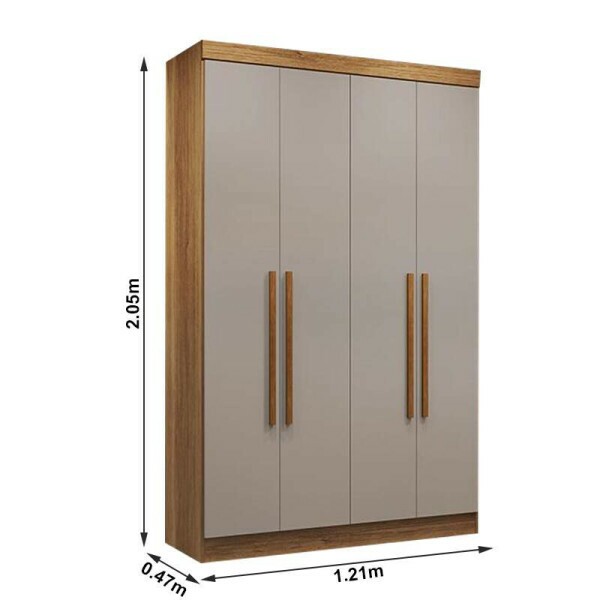 Roupeiro Solteiro Recife Cinamomo/Off 4 Portas 2 Gavetas Larg. 1.21m - Sallto