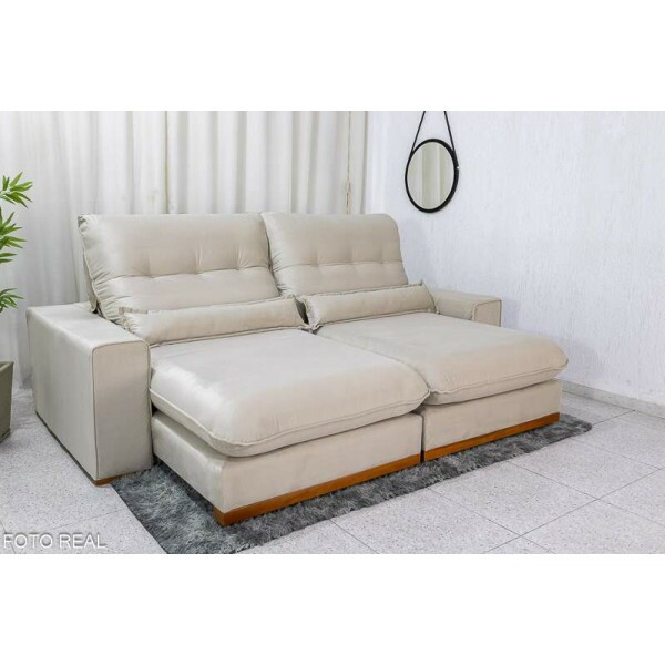 Sof Retrtil Reclinvel Sparta 2.30m Veludo Bege 818 D33 e Molas Ensacadas