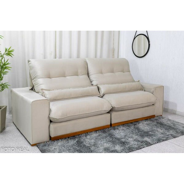 Sof Retrtil Reclinvel Sparta 2.30m Veludo Bege 818 D33 e Molas Ensacadas