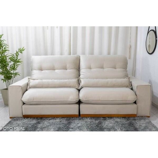 Sof Retrtil Reclinvel Sparta 2.30m Veludo Bege 818 D33 e Molas Ensacadas