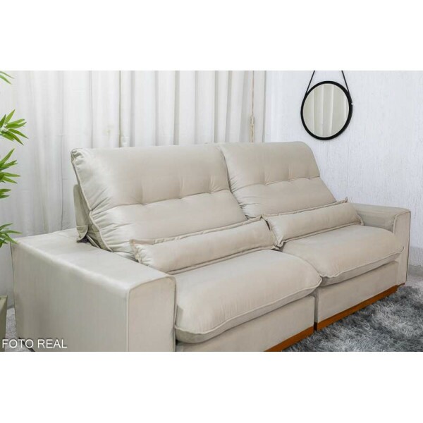 Sof Retrtil Reclinvel Sparta 2.30m Veludo Bege 818 D33 e Molas Ensacadas