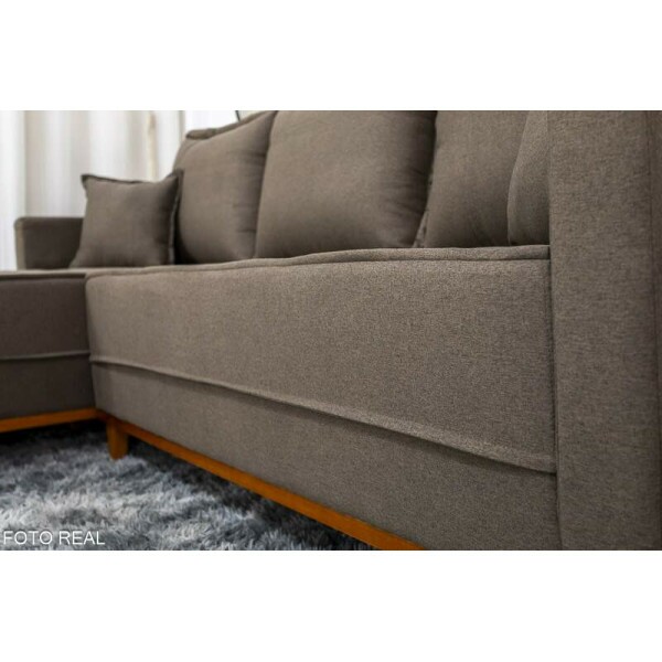 Sof 3 Lug. Milo C/Chaise Lado Direito Linho Marrom 1007 Larg. 2.30m - Molas Ensacadas