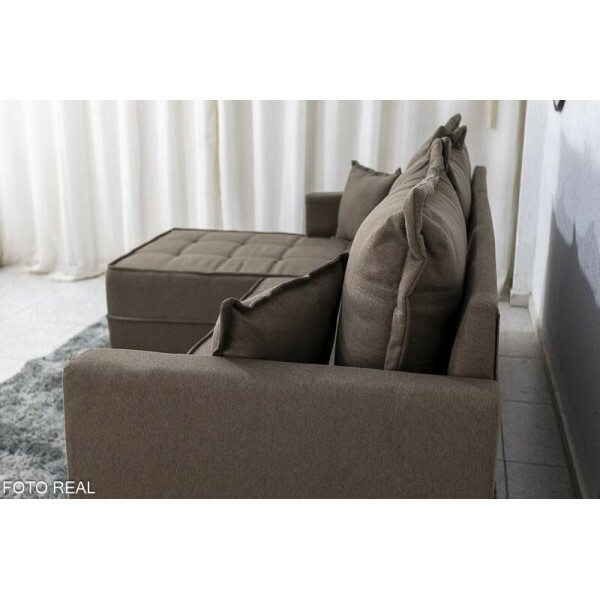 Sof 3 Lug. Milo C/Chaise Lado Direito Linho Marrom 1007 Larg. 2.30m - Molas Ensacadas