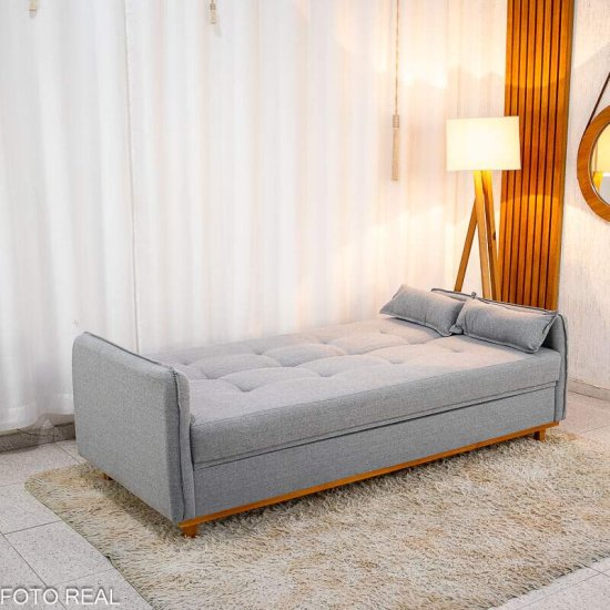 Sof� Cama Ipanema Linho Cinza 2275 com Ba� - 2,05m