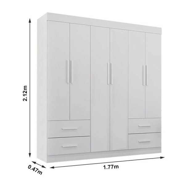 Roupeiro Verona Branco 6 Portas 4 Gavetas Larg. 1.77m - Sallto