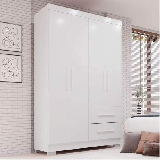 Guarda-roupa Solteiro 1,00m Estrela Branco 4 Portas 2 Gavetas com P�s - Sall�to