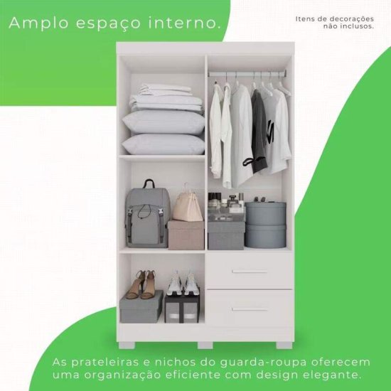 Guarda-roupa Solteiro 1,00m Estrela Branco 4 Portas 2 Gavetas com P�s - Sall�to